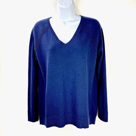 Gap Blue Bella V-Neck Merino Wool Blend Sweater Women's Size S Navy Heather Soft - Picture 1 of 11